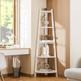 Oikiture Corner Ladder Shelf 5-Tier Display Shelf White