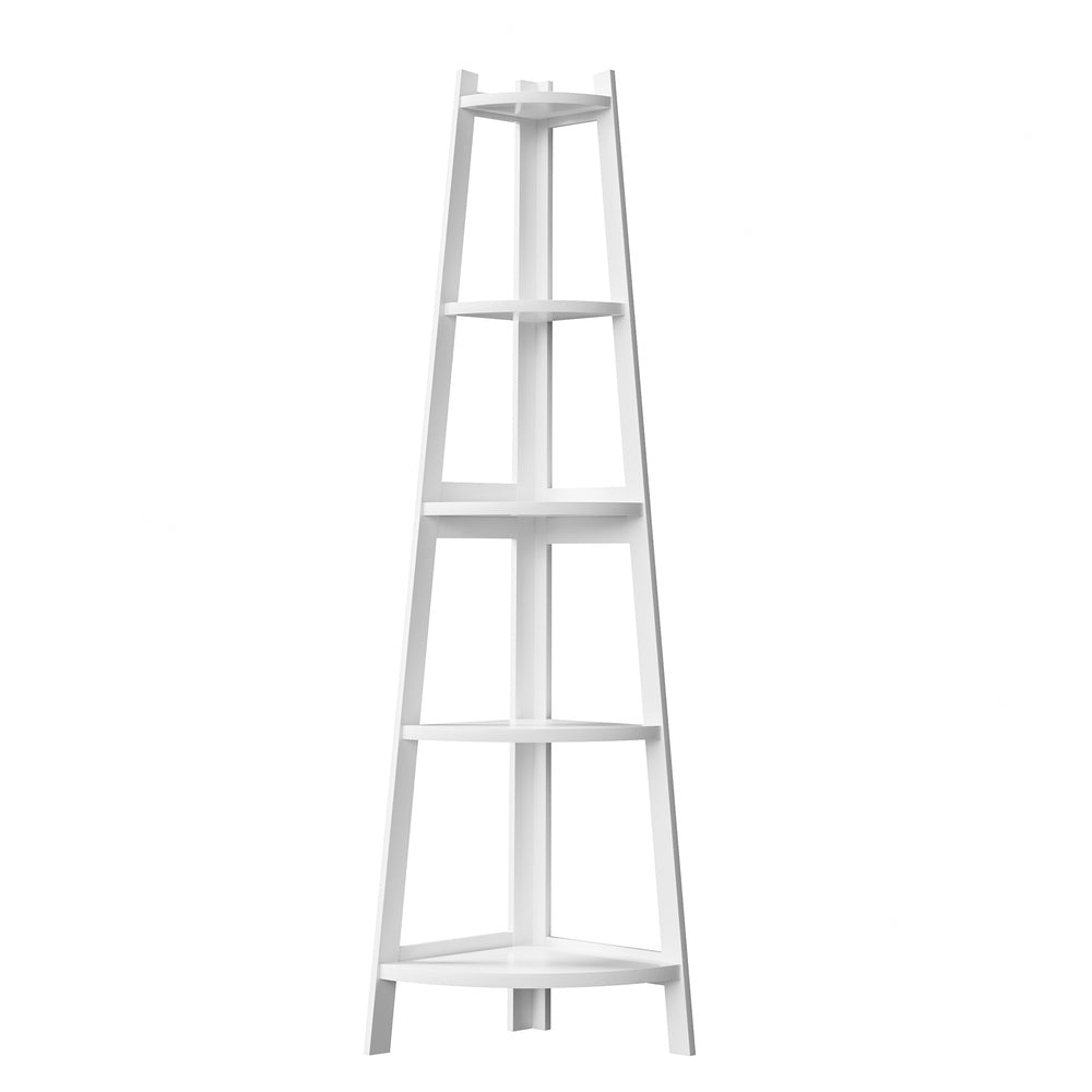 Oikiture Corner Ladder Shelf 5-Tier Display Shelf White