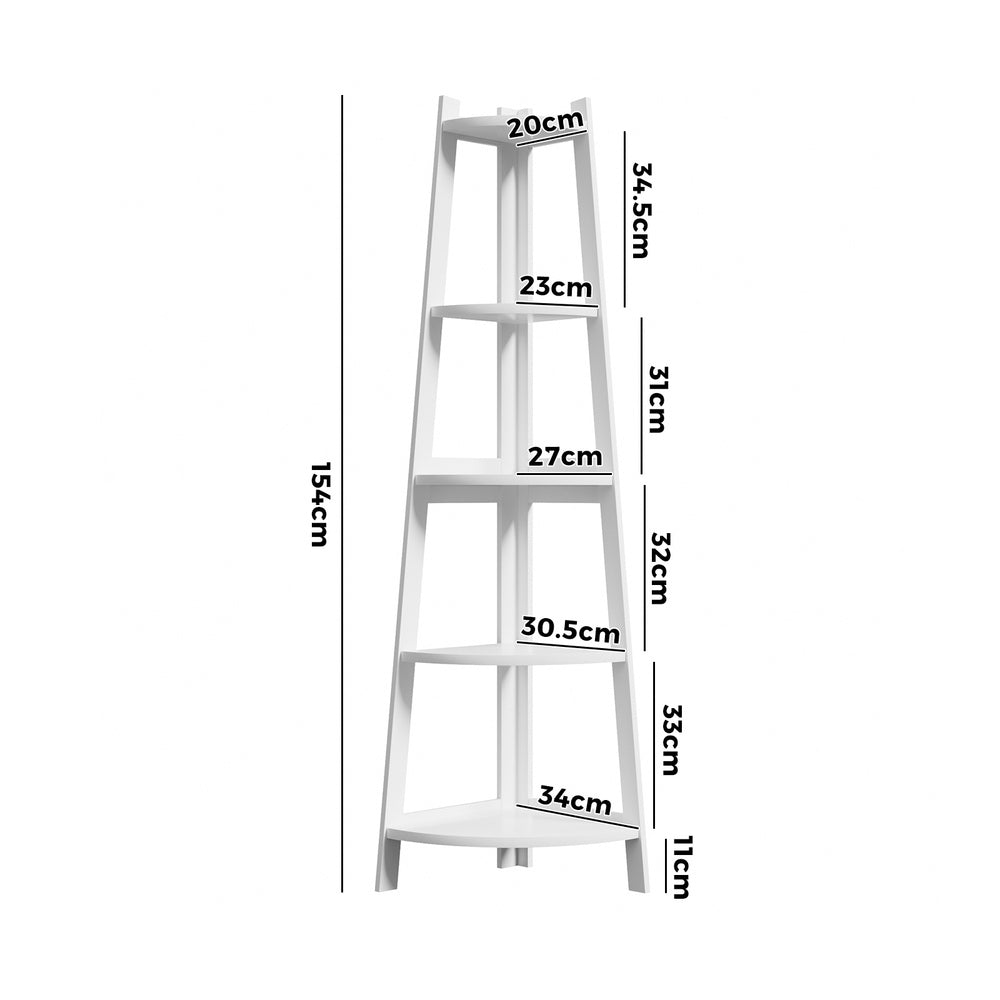 Oikiture Corner Ladder Shelf 5-Tier Display Shelf White