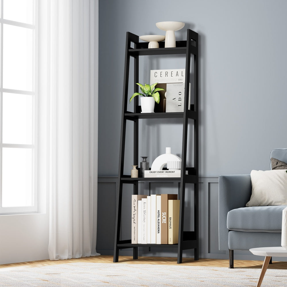 Oikiture Display Shelf 4 Tier Corner Ladder Shelves Black