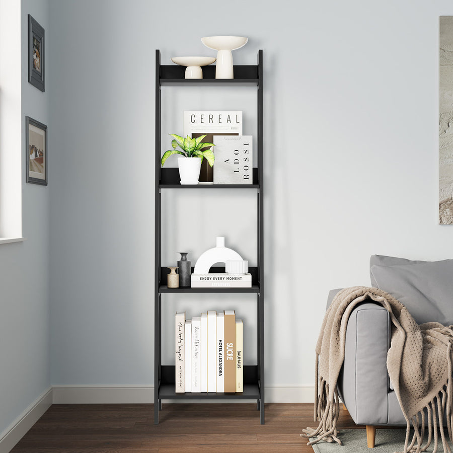 Oikiture Display Shelf 4 Tier Corner Ladder Shelves Black