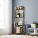Oikiture Display Shelf 4 Tier Corner Ladder Shelves Natural