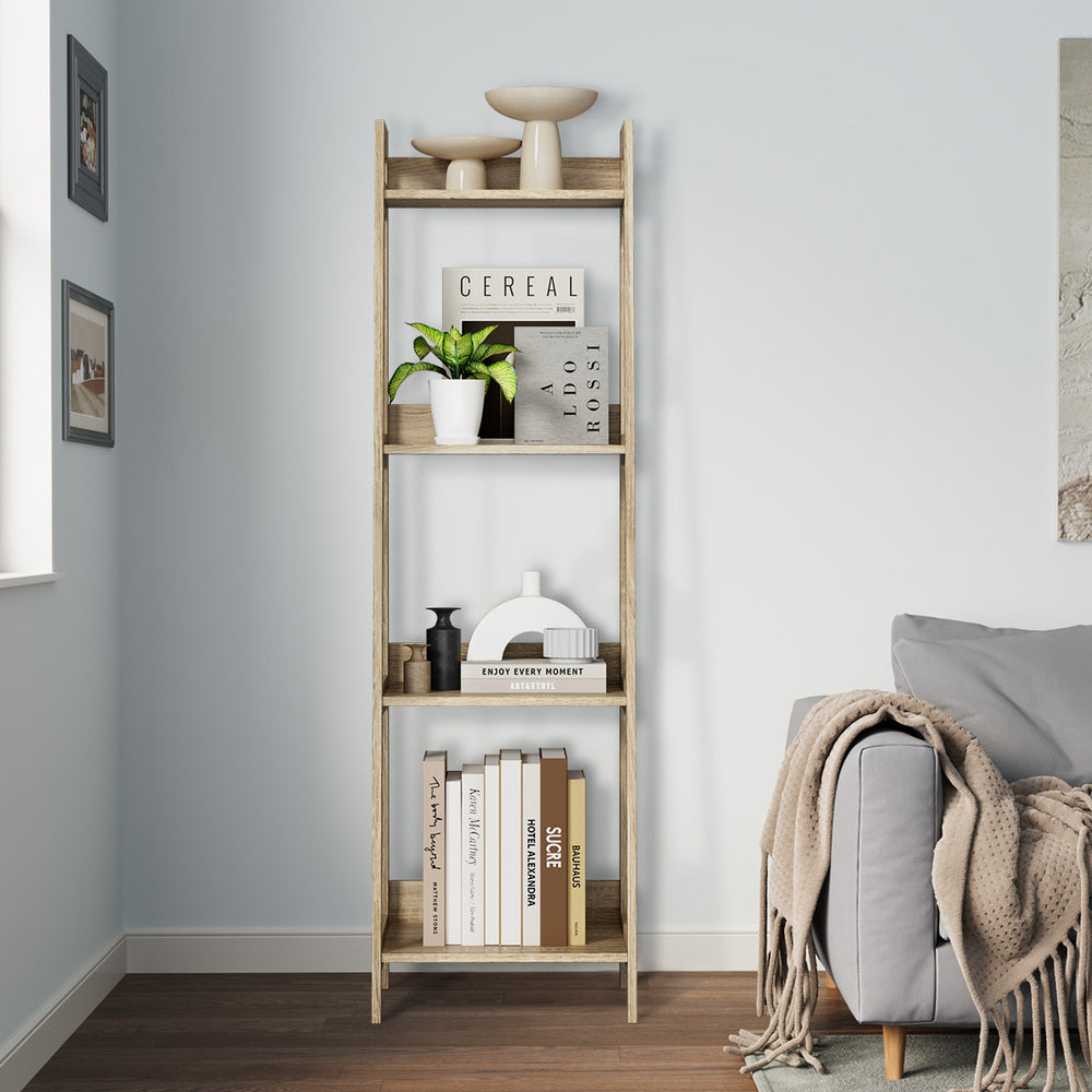 Oikiture Display Shelf 4 Tier Corner Ladder Shelves Natural
