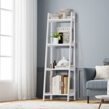 Oikiture Display Shelf 4 Tier Corner Ladder Shelves White - Rear View