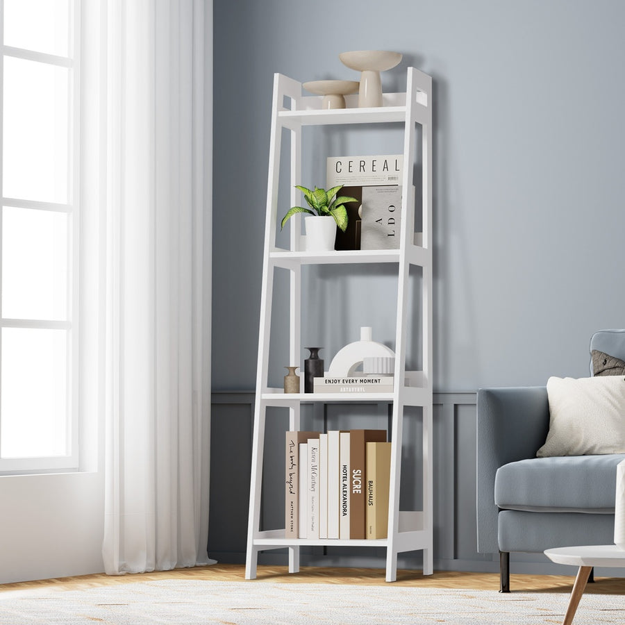 Oikiture Display Shelf 4 Tier Corner Ladder Shelves White