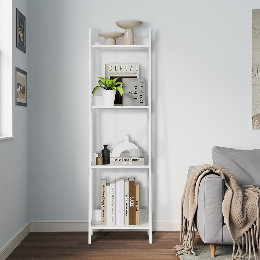 Oikiture Display Shelf 4 Tier Corner Ladder Shelves White
