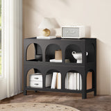 Oikiture Display Shelf Storage Stand Bookshelf Black - Rear View