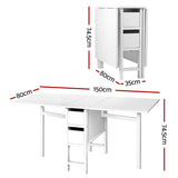 Artiss Dining Table and Chairs Set 5pcs Foldable with 2 Drawers Black and White - Front View