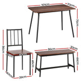 Artiss Dining Table and Chairs Set of 4 Bench Kitchen Furniture Rustic Brown - Front View