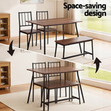 Artiss Dining Table and Chairs Set of 4 Bench Kitchen Furniture Rustic Brown - Top-Down View