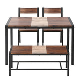 Artiss Dining Table and Chairs Set of 4 Bench Kitchen Furniture Rustic Brown - Side View