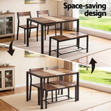 Artiss Dining Table and Chairs Set of 4 Bench Kitchen Furniture Rustic Brown - Top-Down View