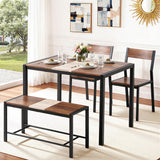 Artiss Dining Table and Chairs Set of 4 Bench Kitchen Furniture Rustic Brown - Close-Up Angle