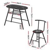 Artiss Dining Table Set 3PC Bistro Kitchen Storage Wine Rack Black Marble Style - Front View