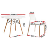 1 Artiss Dining Table and 4 Chairs Set Round White - Front View