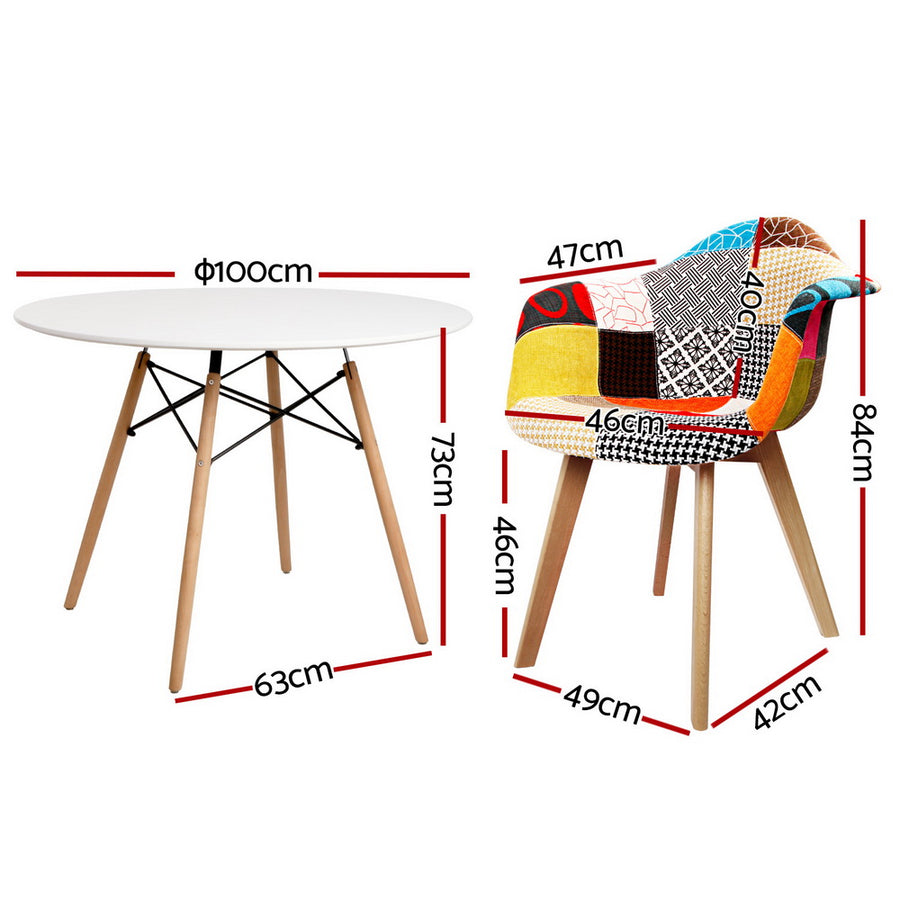 1 Artiss Dining Table and 4 Chairs Set DSW White, image 2