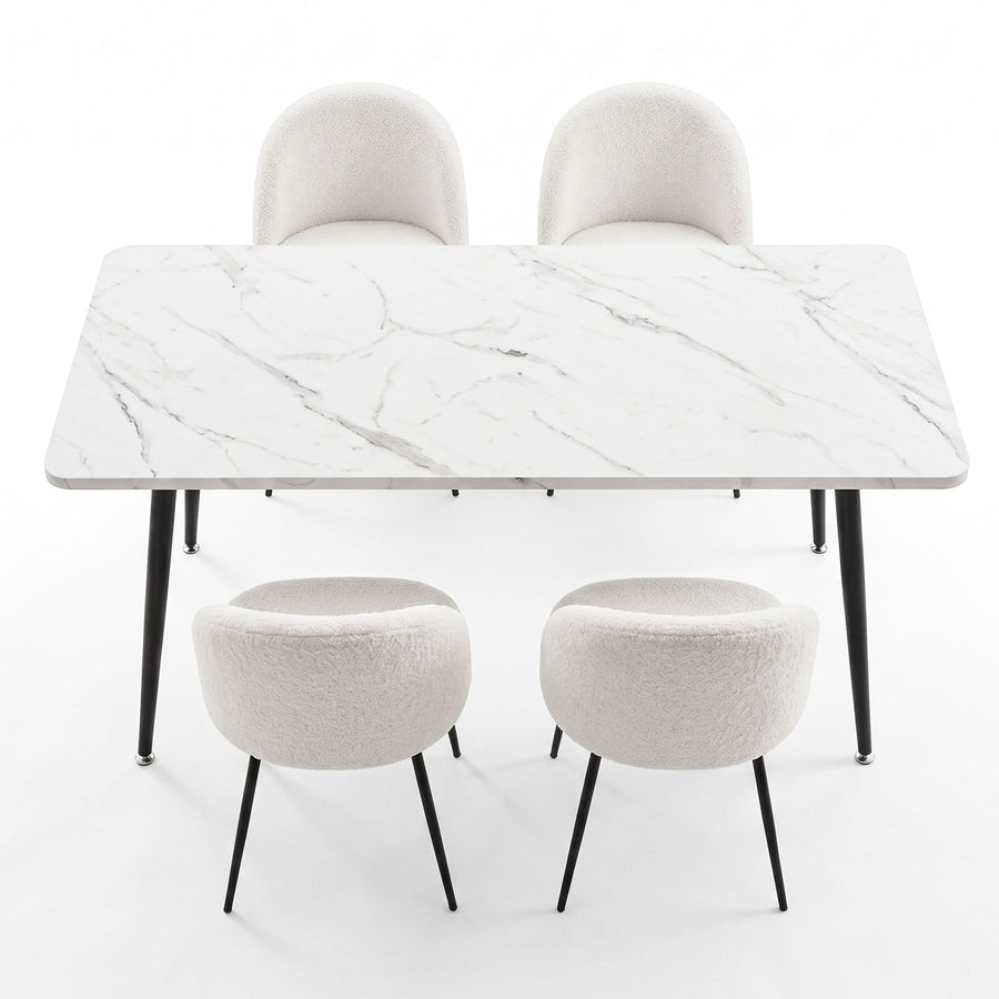 1 Artiss Dining Table and 4 Chairs Set White Marble Style