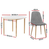 1 Artiss Dining Table and 4 Chairs Set White Grey - Front View