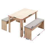 Artiss 3 Piece Dining Sets, 120cm Wooden Dining Table and 2 Upholstered Chairs Set, Space-Saving Modern Kitchen Dining Suite for Home Apartment (Oak) - Front View