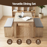 Artiss 3 Piece Dining Sets, 120cm Wooden Dining Table and 2 Upholstered Chairs Set, Space-Saving Modern Kitchen Dining Suite for Home Apartment (Oak) - Top-Down View
