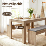 Artiss 3 Piece Dining Sets, 120cm Wooden Dining Table and 2 Upholstered Chairs Set, Space-Saving Modern Kitchen Dining Suite for Home Apartment (Oak) - Close-Up Angle