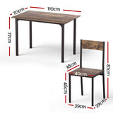 Artiss Dining Table and Chairs Set of 5 Compact Kitchen Furniture Rustic Brown - Front View