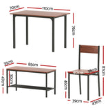 Artiss Dining Table and Chairs Set of 4 Storage Bench Kitchen Furniture Walnut - Front View
