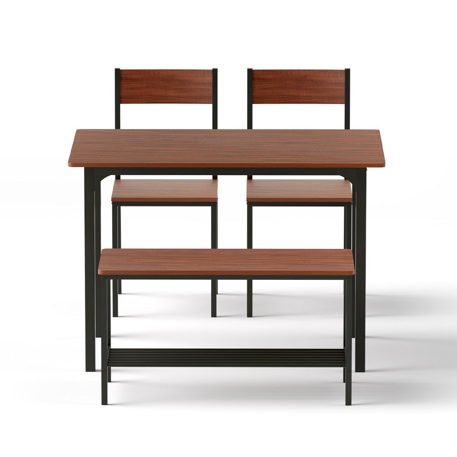 Artiss Dining Table and Chairs Set of 4 Storage Bench Kitchen Furniture Walnut