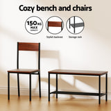 Artiss Dining Table and Chairs Set of 4 Storage Bench Kitchen Furniture Walnut - Close-Up Angle