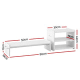 Artiss Monitor Stand and 3-Tier Desk Organiser 2-in-1 Modular Computer Monitor Riser PVC Desktop Shelf Holds 20kg for Office Students Gaming - Side View