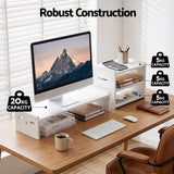 Artiss Monitor Stand and 3-Tier Desk Organiser 2-in-1 Modular Computer Monitor Riser PVC Desktop Shelf Holds 20kg for Office Students Gaming - Close-Up Angle