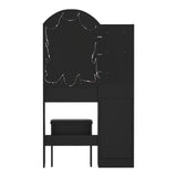 Oikiture Dressing Table Stool Set Arch Mirror 12 LED Bulbs Black