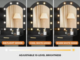 Oikiture Dressing Table Stool Set Arch Mirror 12 LED Bulbs Black - Side View