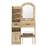 Oikiture Dressing Table Stool Set Arch Mirror 12 LED Bulbs Natural - Extra Image