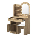 Oikiture Dressing Table Stool Set Arch Mirror 12 LED Bulbs Natural - 45-Degree Angle