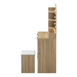 Oikiture Dressing Table Stool Set Arch Mirror 12 LED Bulbs Natural