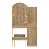 Oikiture Dressing Table Stool Set Arch Mirror 12 LED Bulbs Natural - Top-Down View