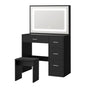 Oikiture Dressing Table Stool Set Large Mirror LED Light Black
