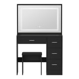 Oikiture Dressing Table Stool Set Large Mirror LED Light Black
