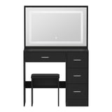 Oikiture Dressing Table Stool Set Large Mirror LED Light Black - Low Angle