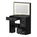Oikiture Dressing Table Stool Set Large Mirror LED Light Black, image 3