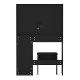 Oikiture Dressing Table Stool Set Large Mirror LED Light Black