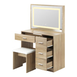 Oikiture Dressing Table Stool Set Large Mirror LED Light Natural - Extra Image