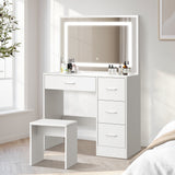 Oikiture Dressing Table Stool Set Large Mirror LED Light White - Low Angle
