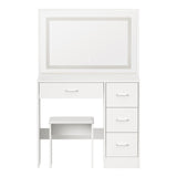 Oikiture Dressing Table Stool Set Large Mirror LED Light White