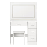 Oikiture Dressing Table Stool Set Large Mirror LED Light White - Close-Up Angle