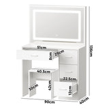 Oikiture Dressing Table Stool Set Large Mirror LED Light White - Top-Down View