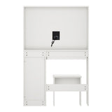 Oikiture Dressing Table Stool Set Large Mirror LED Light White