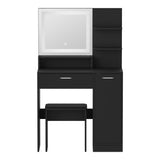Oikiture Dressing Table Stool Set LED Light Large Cabinet Black - 45-Degree Angle