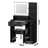 Oikiture Dressing Table Stool Set LED Light Large Cabinet Black